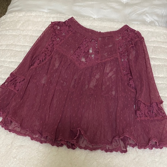 Free People Dresses & Skirts - Free People Lace Skirt in Deep Burgundy